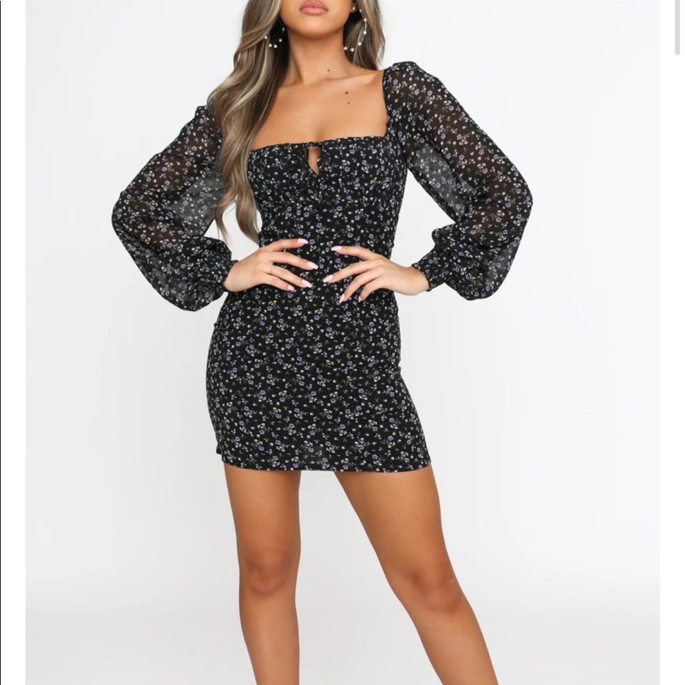 White Fox Boutique Marina Mini Dress Black Floral